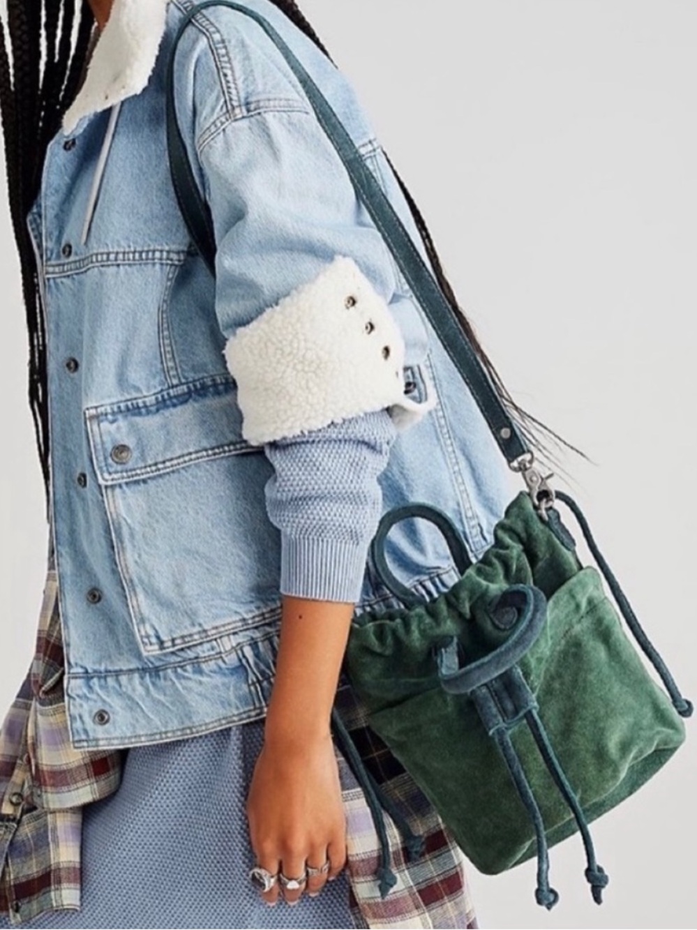 Free People Scout Slouchy Green Suede Crossbody Bag - Picture 2 of 10